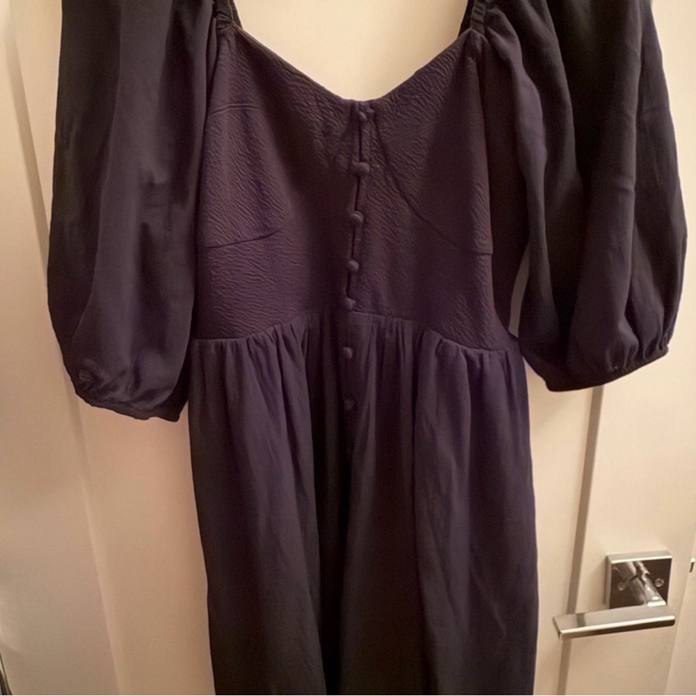 Anthropologie Black Puff-Sleeve Button-Front Dress